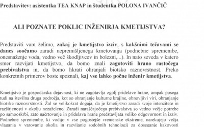 Predstavitev poklica INŽENIRJA KMETIJSTVA za 3. in 4. letnik